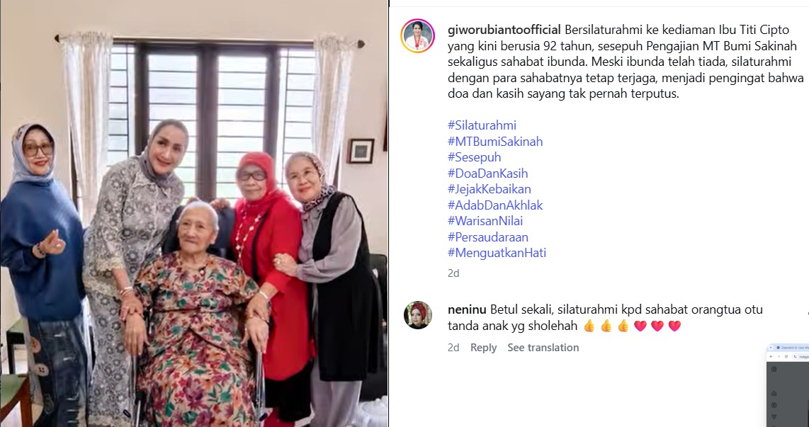 Menjaga Silaturahmi, Dr. Ir. Giwo Rubianto Wiyogo Kunjungi Sesepuh Pengajian MT Bumi Sakinah