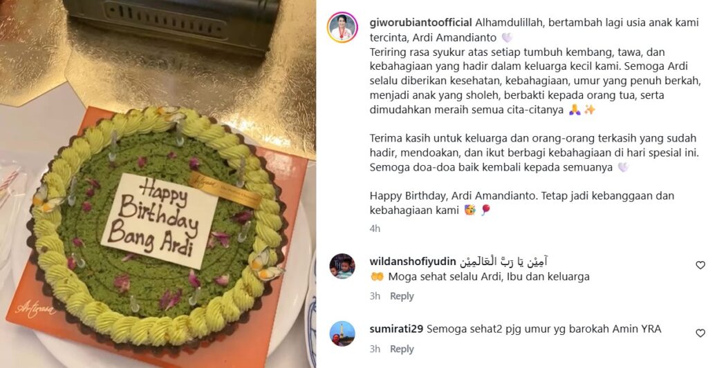 Dr. Ir. Giwo Rubianto membagikan momen hangat dan doa menyentuh di hari ulang tahun putra tercinta, Ardi Amandianto.